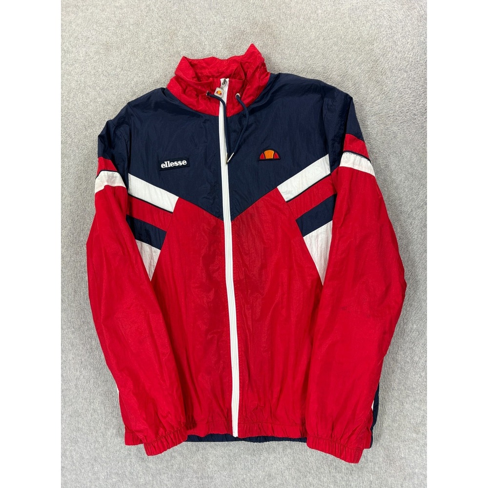 Ellesse Lined Stitched Logo Full Zip‎ Windbreaker Jacket (Men's Medium) Blue/Red
